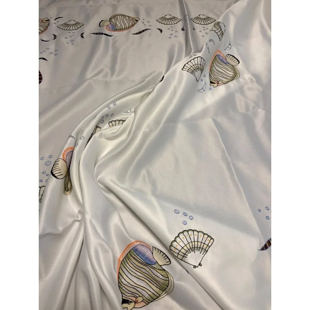 Embroidered‎ Fish & Shells Sheen Tablecloth 68x86